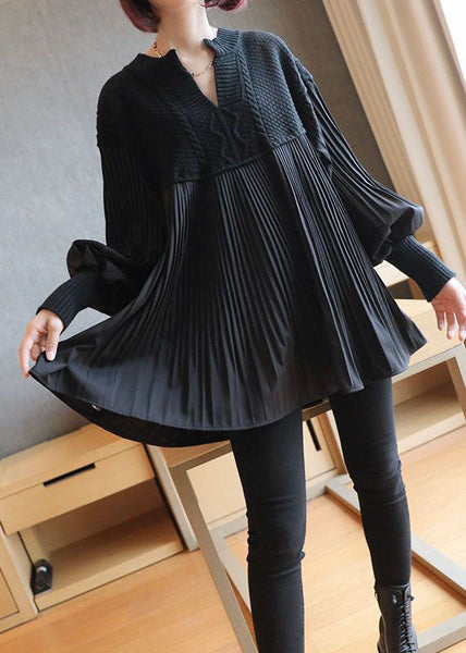 Black Patchwork Knit Tops Oversized Spring LY1453