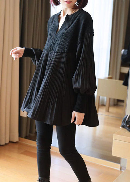 Black Patchwork Knit Tops Oversized Spring LY1453