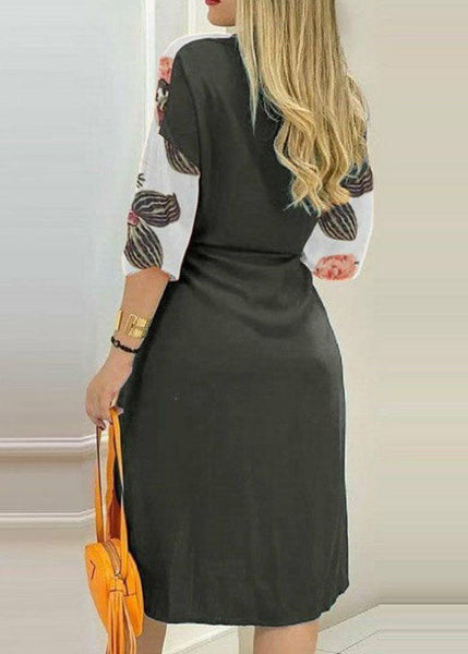 Black Patchwork Print Chiffon Shirts Dress Button Spring LY1931