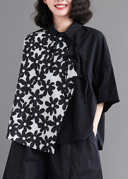 Black Patchwork Tie Waist Shirt AC2087