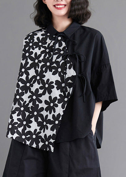 Black Patchwork Tie Waist Shirt AC2087