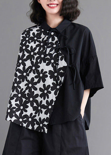 Chemise noire patchwork à nouer à la taille AC2087