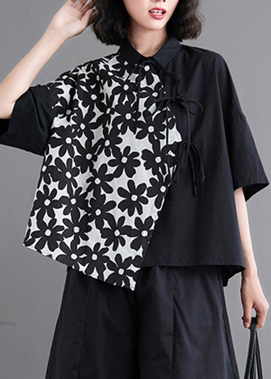 Black Patchwork Tie Waist Shirt AC2087