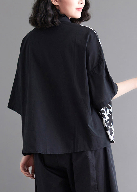 Black Patchwork Tie Waist Shirt AC2087