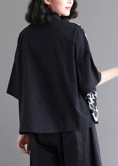 Black Patchwork Tie Waist Shirt AC2087