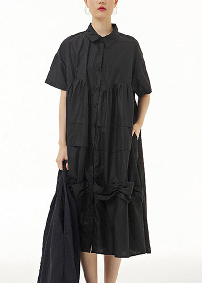 Black Peter Pan Collar Cozy Vacation Long Dresses LY1191