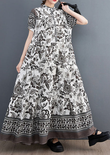 Black Print Chiffon Vacation Dresses Oversized Exra Large Hem Summer LY1547