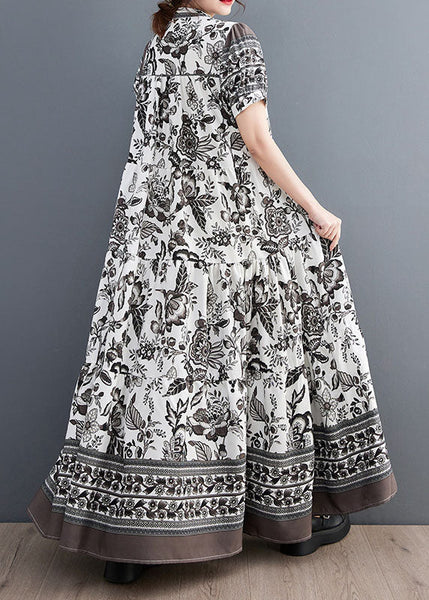 Black Print Chiffon Vacation Dresses Oversized Exra Large Hem Summer LY1547