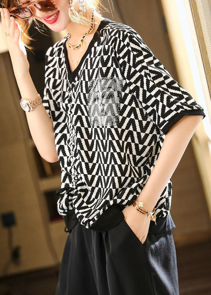 Black Print Wrinkled T Shirts Short Sleeve LY1518