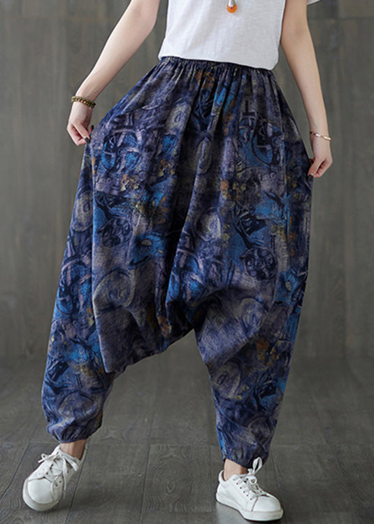 Blue Elastic Waist Loose Lantern Pants Summer TQ1046