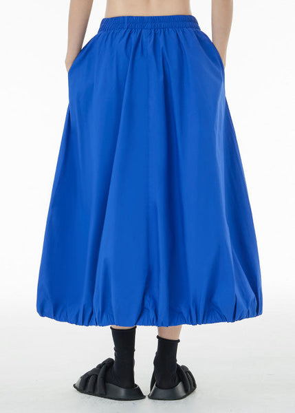 Jupe trapèze en coton patchwork bleu, fermeture éclair et poches, été LC0129