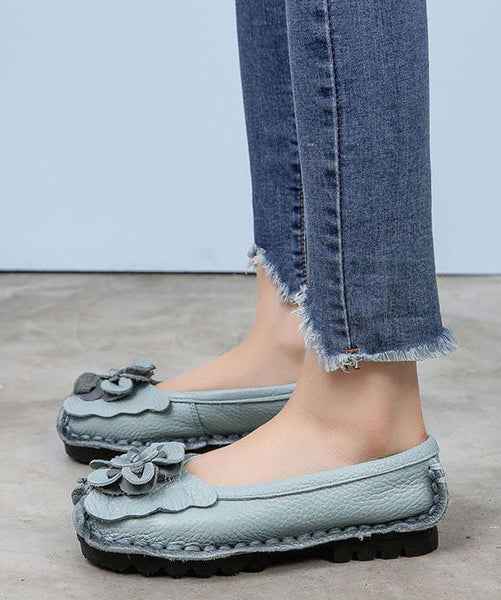 Blue Penny Loafers Cowhide Leather DIY Floral Penny Loafers LY0175