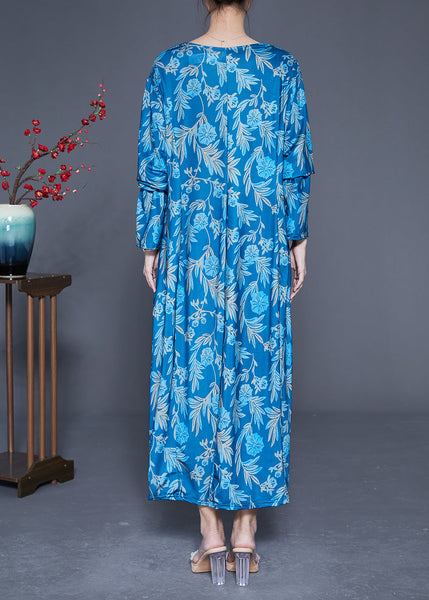 Blue Print Silk Holiday Dresses V Neck Oversized Spring LY1847