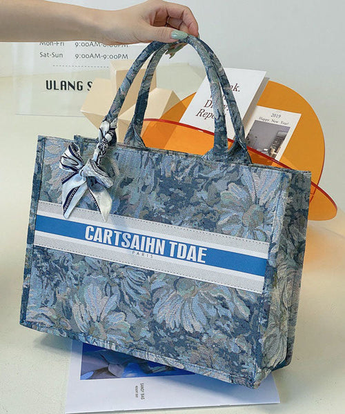 Blue Zippered Patchwork Paitings Canvas Satchel Handbag LY1934