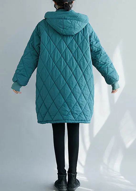 Blue Zippered Pockets Thick Hooded Parka Winter Ada Fashion