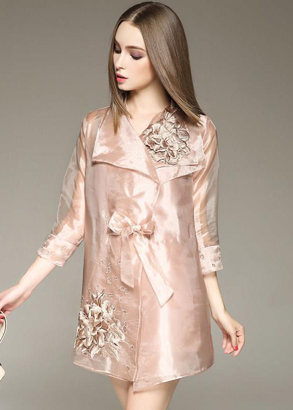 Bohemian Apricot Embroideried Organza Dress And Trench Two Piece Set Outfits Spring LY0702