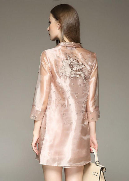 Bohemian Apricot Embroideried Organza Dress And Trench Two Piece Set Outfits Spring LY0702