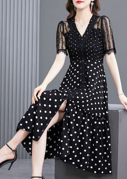 Bohemian Black Dot Lace Patchwork Hollow Out Long Dresses Summer LC0080