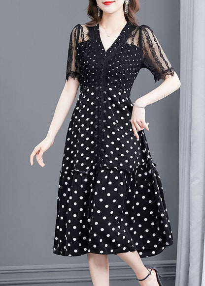 Bohemian Black Dot Lace Patchwork Hollow Out Long Dresses Summer LC0080