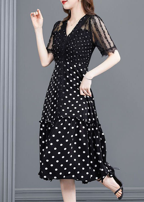 Bohemian Black Dot Lace Patchwork Hollow Out Long Dresses Summer LC0080