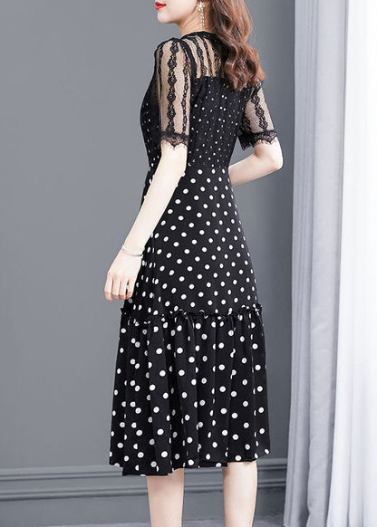 Bohemian Black Dot Lace Patchwork Hollow Out Long Dresses Summer LC0080