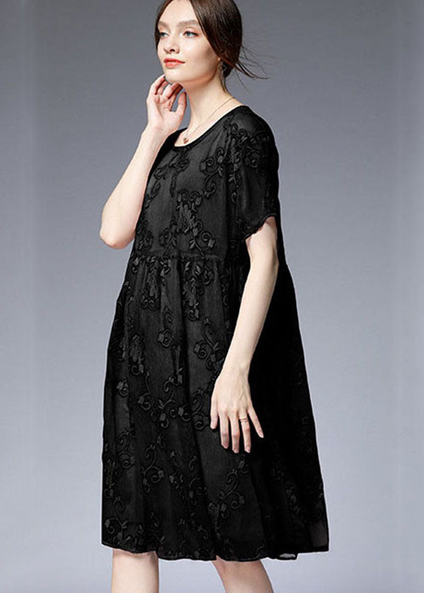 Bohemian Black O-Neck Embroideried Patchwork Dresses Two Pieces Set Summer LY0032