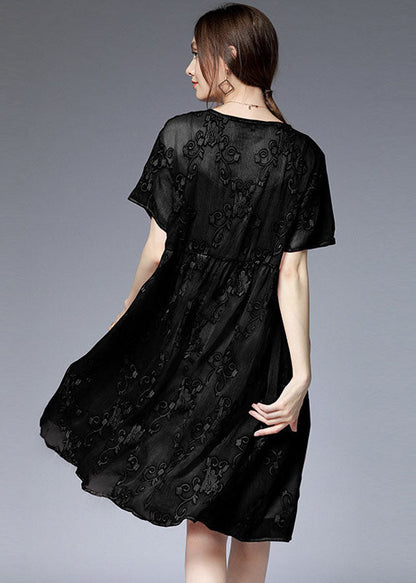 Bohemian Black O-Neck Embroideried Patchwork Dresses Two Pieces Set Summer LY0032