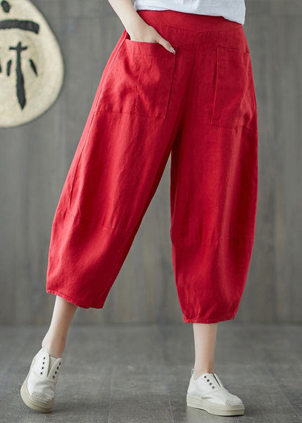 Bohemian Black Oversized Patchwork Pockets Linen Harem Pants Summer LY1509