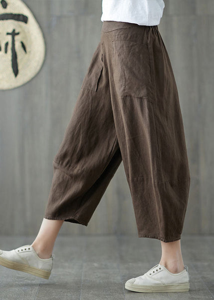 Bohemian Black Oversized Patchwork Pockets Linen Harem Pants Summer LY1509