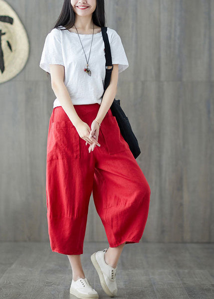 Bohemian Black Oversized Patchwork Pockets Linen Harem Pants Summer LY1509