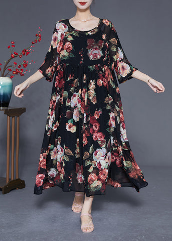 Bohemian Black Oversized Print Chiffon Dress Summer LY1766