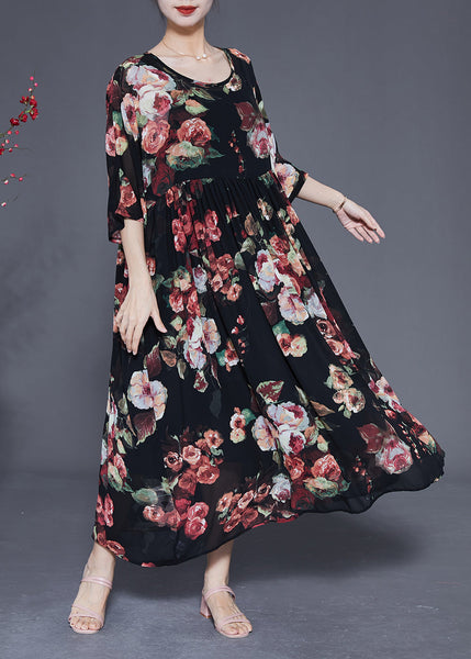 Bohemian Black Oversized Print Chiffon Dress Summer LY1766