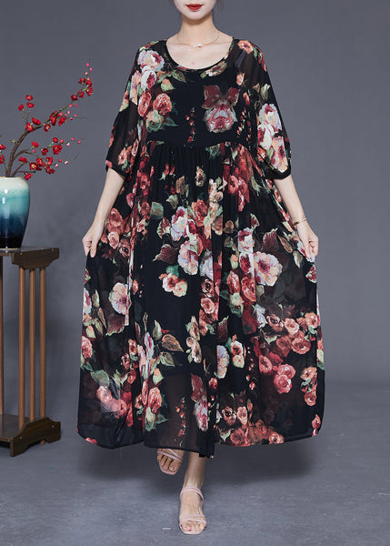 Bohemian Black Oversized Print Chiffon Dress Summer LY1766