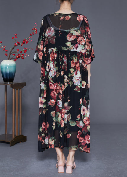 Bohemian Black Oversized Print Chiffon Dress Summer LY1766