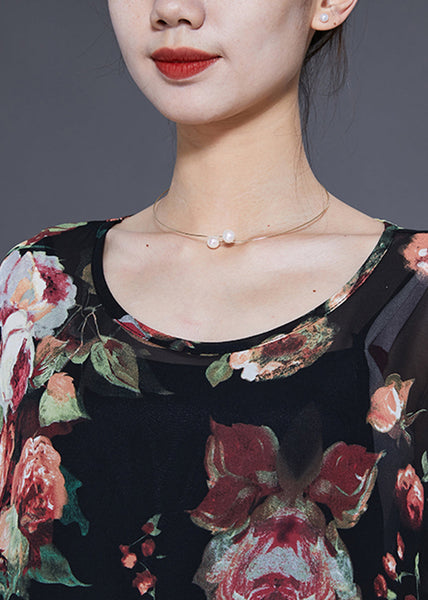 Bohemian Black Oversized Print Chiffon Dress Summer LY1766