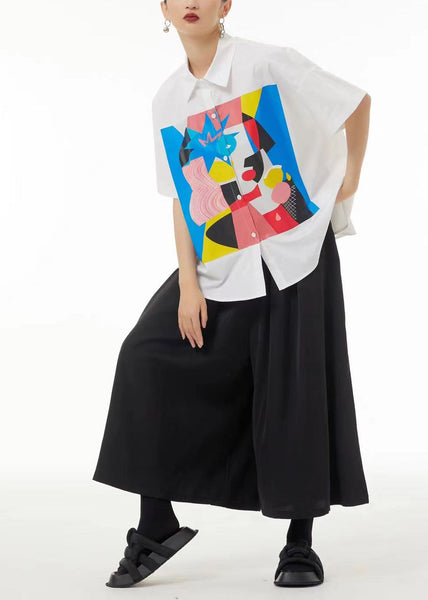 Chemise bohème noire oversize en coton imprimé été LC0128