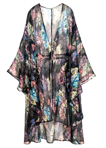 Bohemian Black Oversized Print Hollow Out Tulle Cardigan Summer LY0326
