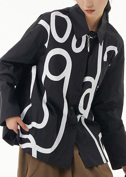 Bohemian Black Peter Pan Collar Geometric Patchwork Cotton Blouses Spring LY1168