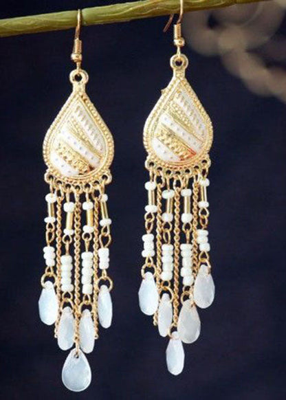 Bohemian Droplet Shape Crystal Tassel Metal Vacation Drop Earrings HE1007