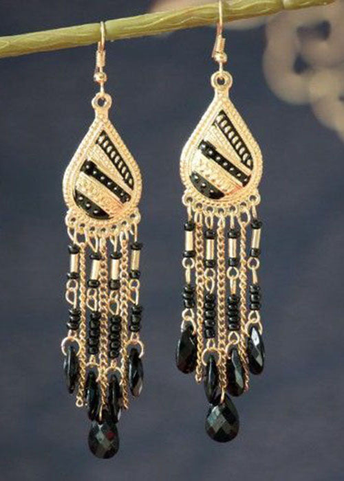 Bohemian Droplet Shape Crystal Tassel Metal Vacation Drop Earrings HE1007