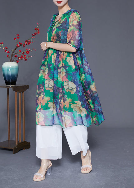 Bohemian Green Hooded Ruffled Print Chiffon Dress Summer LY1831