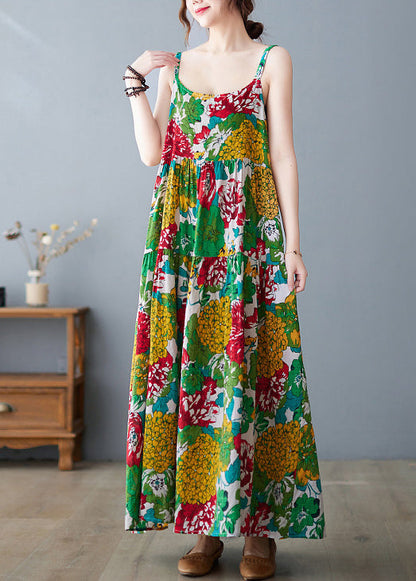 Bohemian Green Print Exra Large Hem Cotton Beach Dresses Summer LY0910