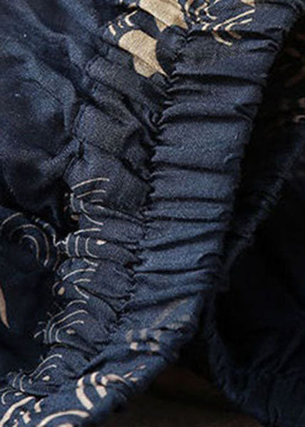 Jupes d'été bohèmes bleu marine à poches froissées et patchwork en lin LY0631