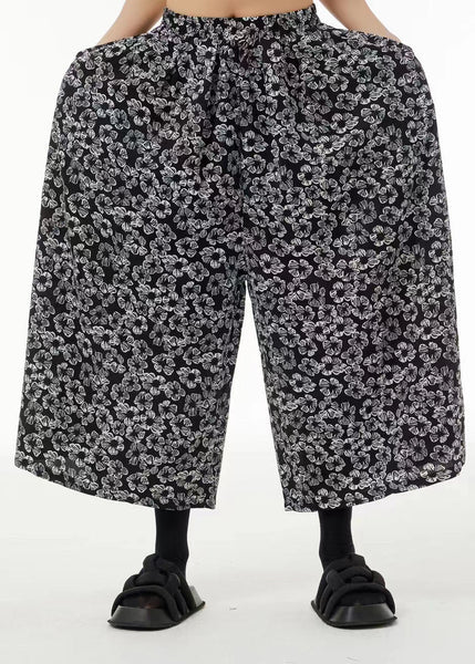 Bohemian Oversized Elastic Waist Pockets Print Wide Leg Pants Summer LC0125