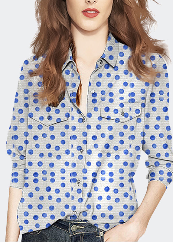 Bohemian Peter Pan Collar Dot Print Cotton Shirt Tops Spring LY0305