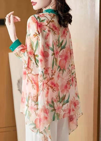 Bohemian Pink Asymmetrical Patchwork Print Chiffon Top Spring LY0098