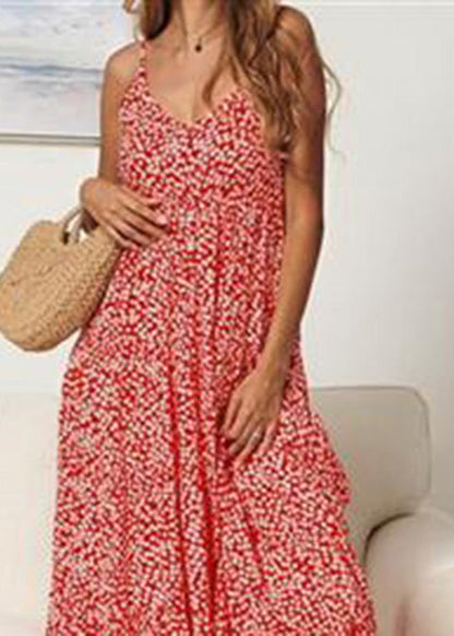 Bohemian Red Beach Summer Long Floral Dress for Women Dresses LC0013