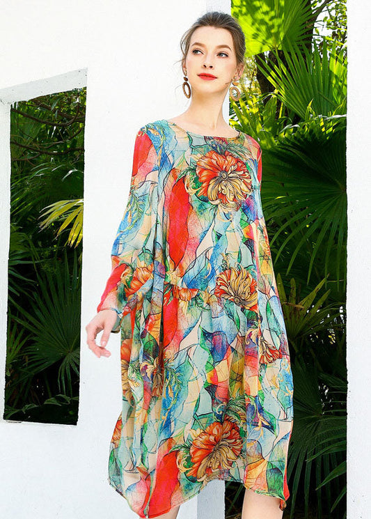 Bohemian Red Oversized Print Chiffon Beach Dress Summer LY0346