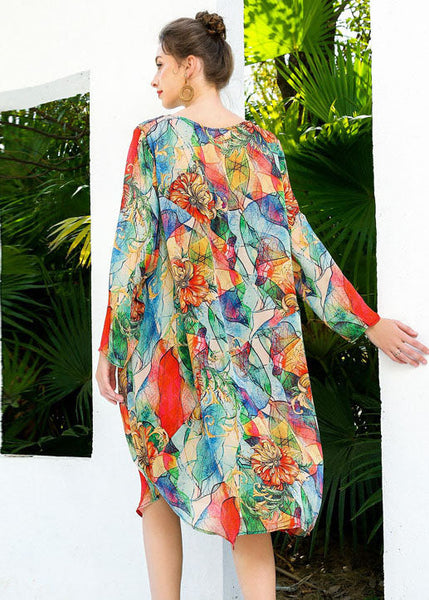Bohemian Red Oversized Print Chiffon Beach Dress Summer LY0346