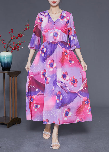 Bohemian Rose Cinched Patchwork Print Silk Vacation Dress Summer LY1835